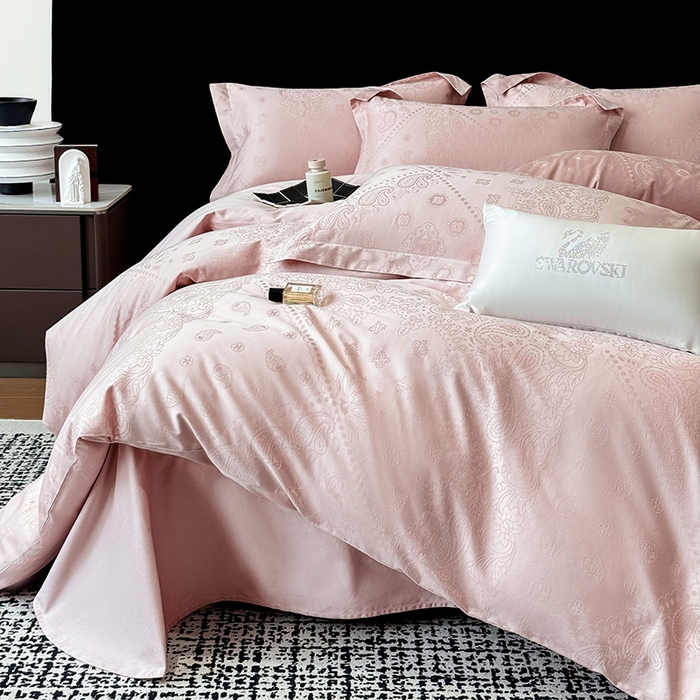 91家纺网 家纺一手货源 找家纺 家居1号家纺 2026春夏新款50双股长绒棉全棉纯棉提花四件套-费罗德【控价券后价格不得低于：标准269元，加大289元！会员优惠10元！】 费罗德-少女粉