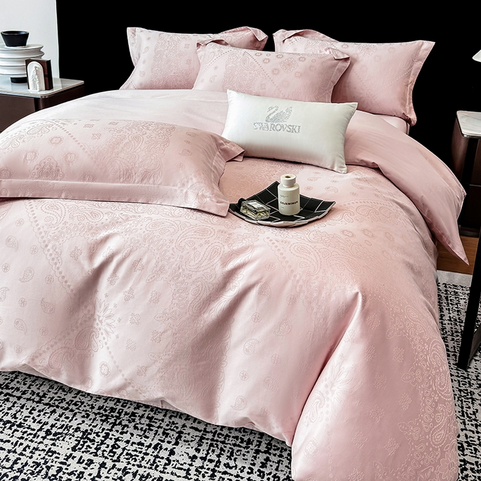 91家纺网 家纺一手货源 找家纺 家居1号家纺 2026春夏新款50双股长绒棉全棉纯棉提花四件套-费罗德【控价券后价格不得低于：标准269元，加大289元！会员优惠10元！】 费罗德-少女粉