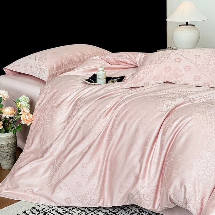 91家纺网 家纺一手货源 找家纺 家居1号家纺 2026春夏新款50双股长绒棉全棉纯棉提花四件套-费罗德【控价券后价格不得低于：标准269元，加大289元！会员优惠10元！】 费罗德-少女粉