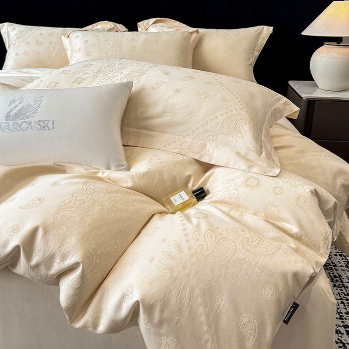 91家纺网 家纺一手货源 找家纺 家居1号家纺 2026春夏新款50双股长绒棉全棉纯棉提花四件套-费罗德【控价券后价格不得低于：标准269元，加大289元！会员优惠10元！】 费罗德-奶昔白