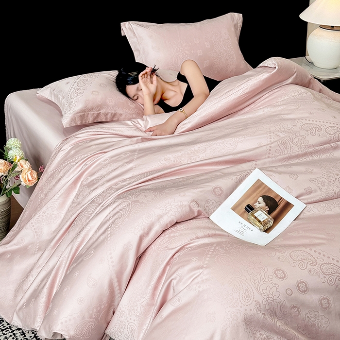 91家纺网 家纺一手货源 找家纺 家居1号家纺 2026春夏新款50双股长绒棉全棉纯棉提花四件套-费罗德【控价券后价格不得低于：标准269元，加大289元！会员优惠10元！】 费罗德-少女粉