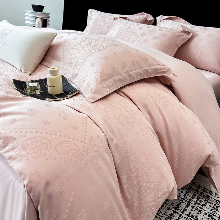 91家纺网 家纺一手货源 找家纺 家居1号家纺 2026春夏新款50双股长绒棉全棉纯棉提花四件套-费罗德【控价券后价格不得低于：标准269元，加大289元！会员优惠10元！】 费罗德-少女粉