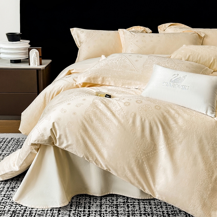 91家纺网 家纺一手货源 找家纺 家居1号家纺 2026春夏新款50双股长绒棉全棉纯棉提花四件套-费罗德【控价券后价格不得低于：标准269元，加大289元！会员优惠10元！】 费罗德-奶昔白