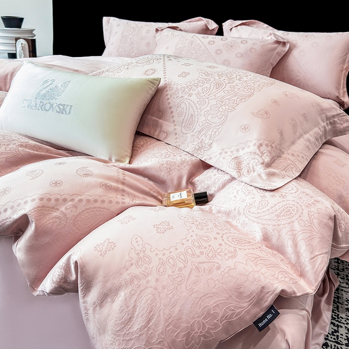 91家纺网 家纺一手货源 找家纺 家居1号家纺 2026春夏新款50双股长绒棉全棉纯棉提花四件套-费罗德【控价券后价格不得低于：标准269元，加大289元！会员优惠10元！】 费罗德-少女粉