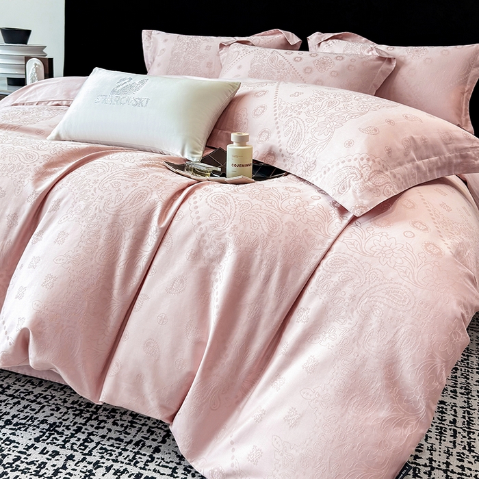 91家纺网 家纺一手货源 找家纺 家居1号家纺 2026春夏新款50双股长绒棉全棉纯棉提花四件套-费罗德【控价券后价格不得低于：标准269元，加大289元！会员优惠10元！】 费罗德-少女粉