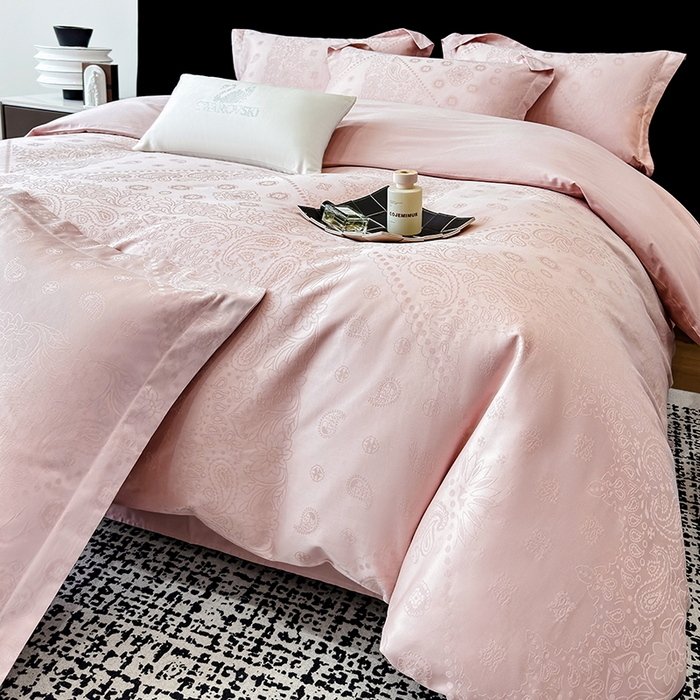 91家纺网 家纺一手货源 找家纺 家居1号家纺 2026春夏新款50双股长绒棉全棉纯棉提花四件套-费罗德【控价券后价格不得低于：标准269元，加大289元！会员优惠10元！】 费罗德-少女粉