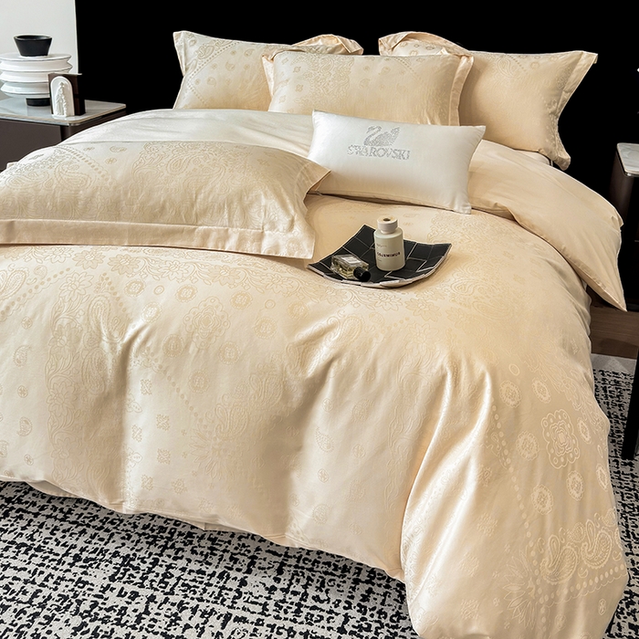 91家纺网 家纺一手货源 找家纺 家居1号家纺 2026春夏新款50双股长绒棉全棉纯棉提花四件套-费罗德【控价券后价格不得低于：标准269元，加大289元！会员优惠10元！】 费罗德-奶昔白