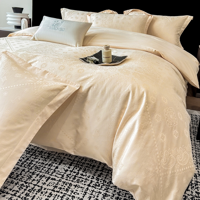 91家纺网 家纺一手货源 找家纺 家居1号家纺 2026春夏新款50双股长绒棉全棉纯棉提花四件套-费罗德【控价券后价格不得低于：标准269元，加大289元！会员优惠10元！】 费罗德-奶昔白