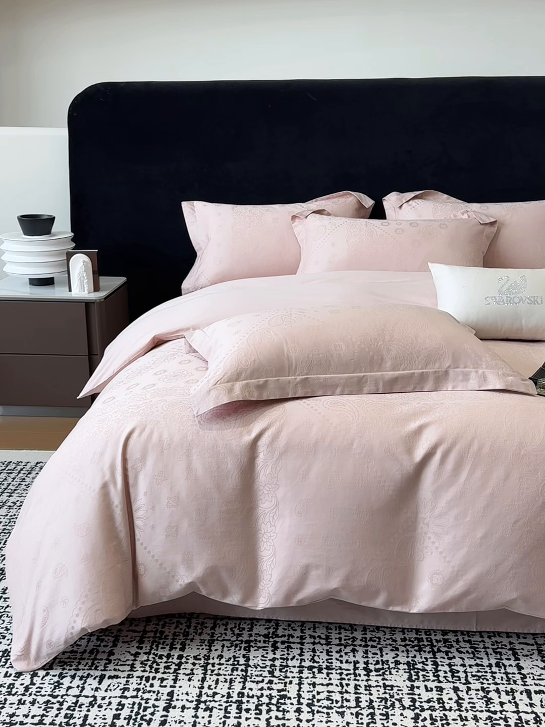 91家纺网 家纺一手货源 找家纺 家居1号家纺 2026春夏新款50双股长绒棉全棉纯棉提花四件套-费罗德【控价券后价格不得低于：标准269元，加大289元！会员优惠10元！】 费罗德-少女粉