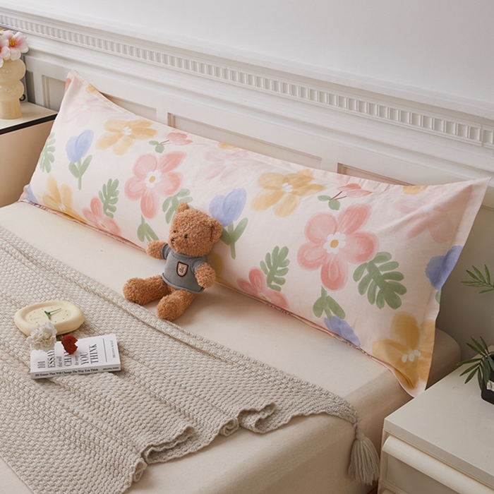 91家纺网 家纺一手货源 找家纺 （总）翎盈家纺 2026新款小清新卡通全棉纯棉双人枕套长枕头套