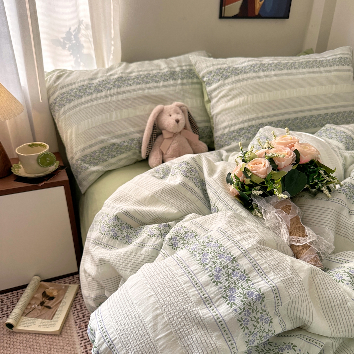 91家纺网 家纺一手货源 找家纺 艾咪-Amy ntmy 2026新款全棉纯棉色织提花四件套-花蔓 紫堇绿藤