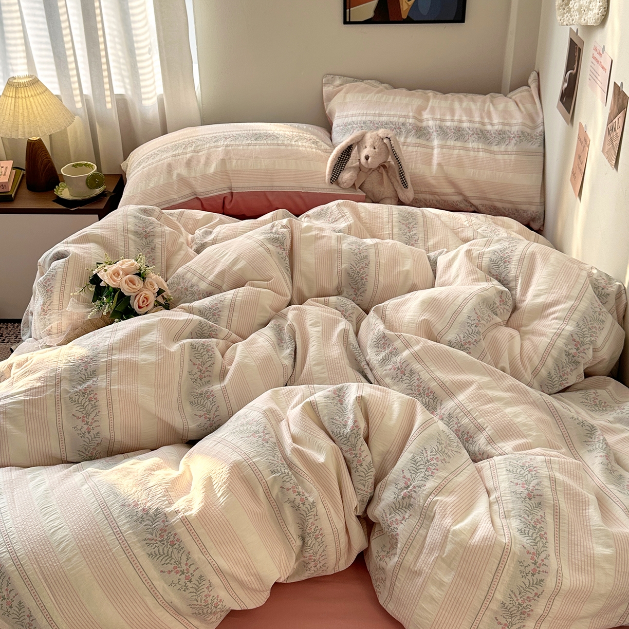 91家纺网 家纺一手货源 找家纺 艾咪-Amy ntmy 2026新款全棉纯棉色织提花四件套-花蔓 花蔓粉薇