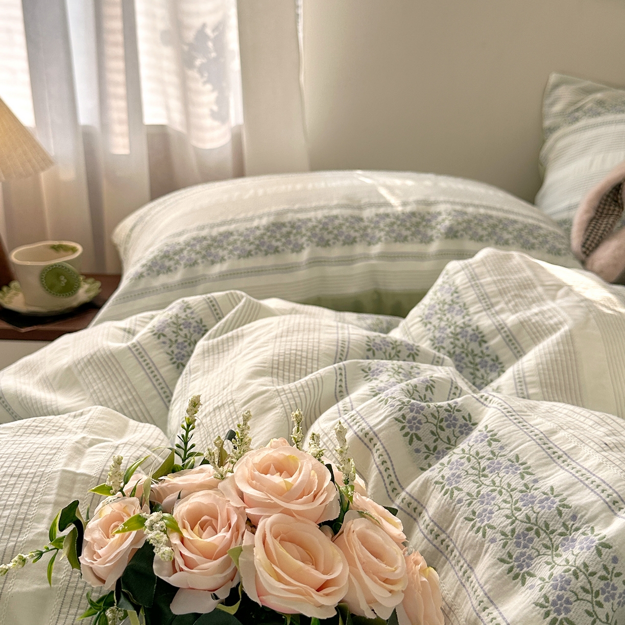 91家纺网 家纺一手货源 找家纺 艾咪-Amy ntmy 2026新款全棉纯棉色织提花四件套-花蔓 紫堇绿藤