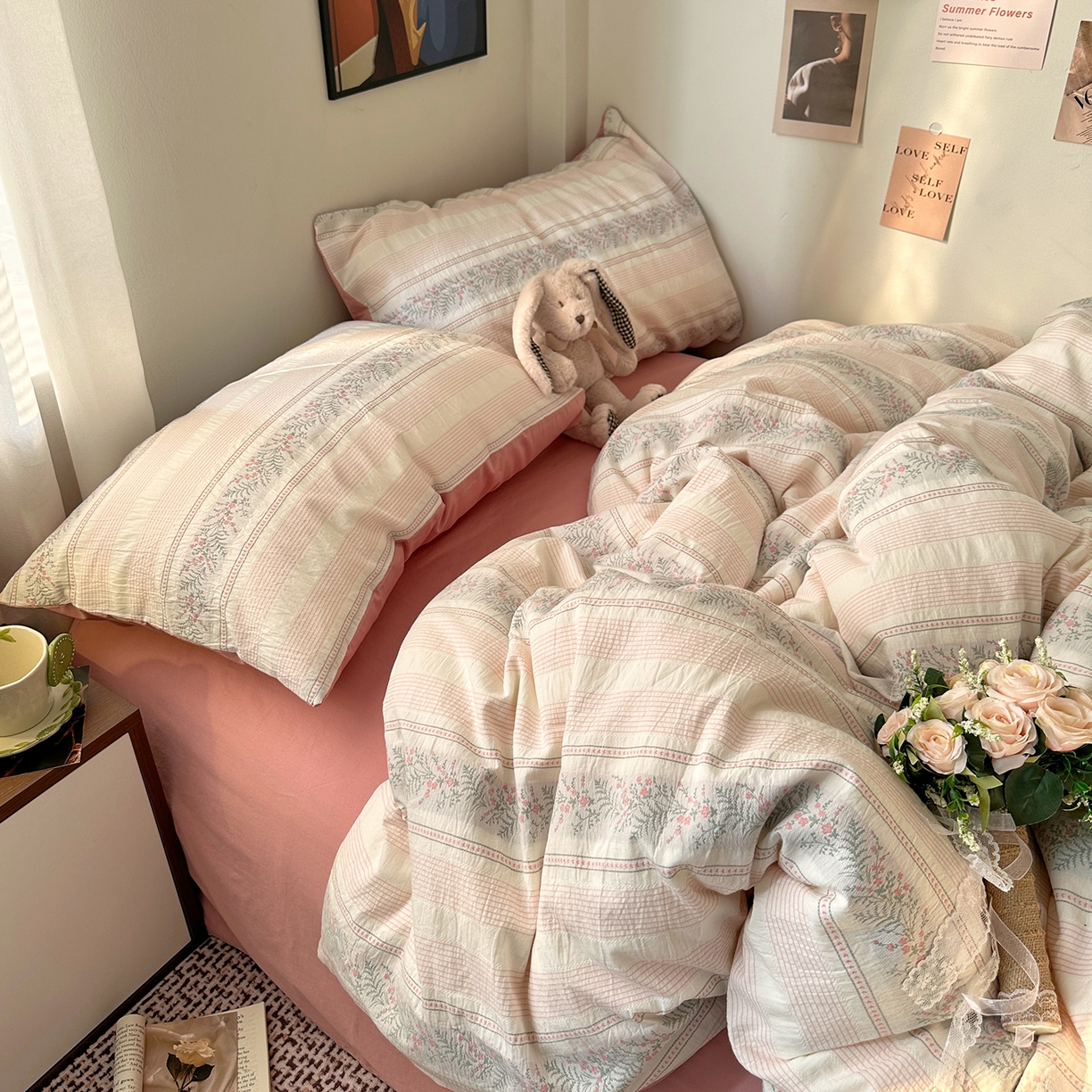 91家纺网 家纺一手货源 找家纺 艾咪-Amy ntmy 2026新款全棉纯棉色织提花四件套-花蔓 花蔓粉薇