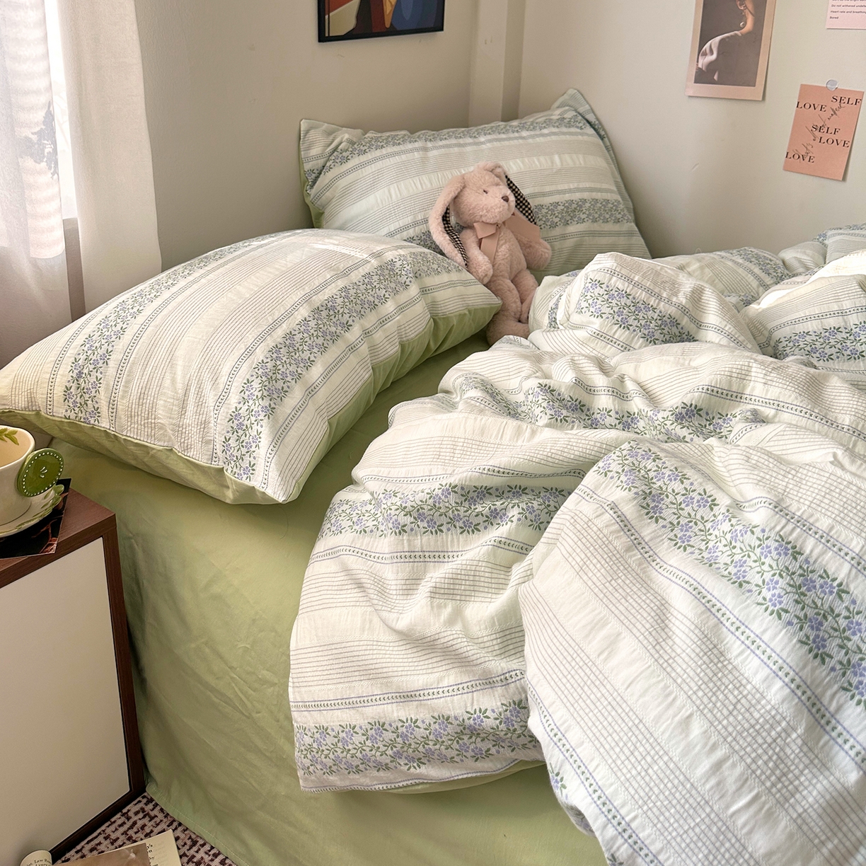 91家纺网 家纺一手货源 找家纺 艾咪-Amy ntmy 2026新款全棉纯棉色织提花四件套-花蔓 紫堇绿藤