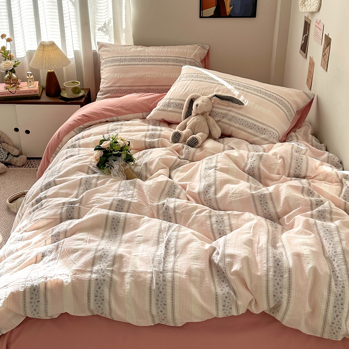 91家纺网 家纺一手货源 找家纺 艾咪-Amy ntmy 2026新款全棉纯棉色织提花四件套-花蔓 花蔓红莓