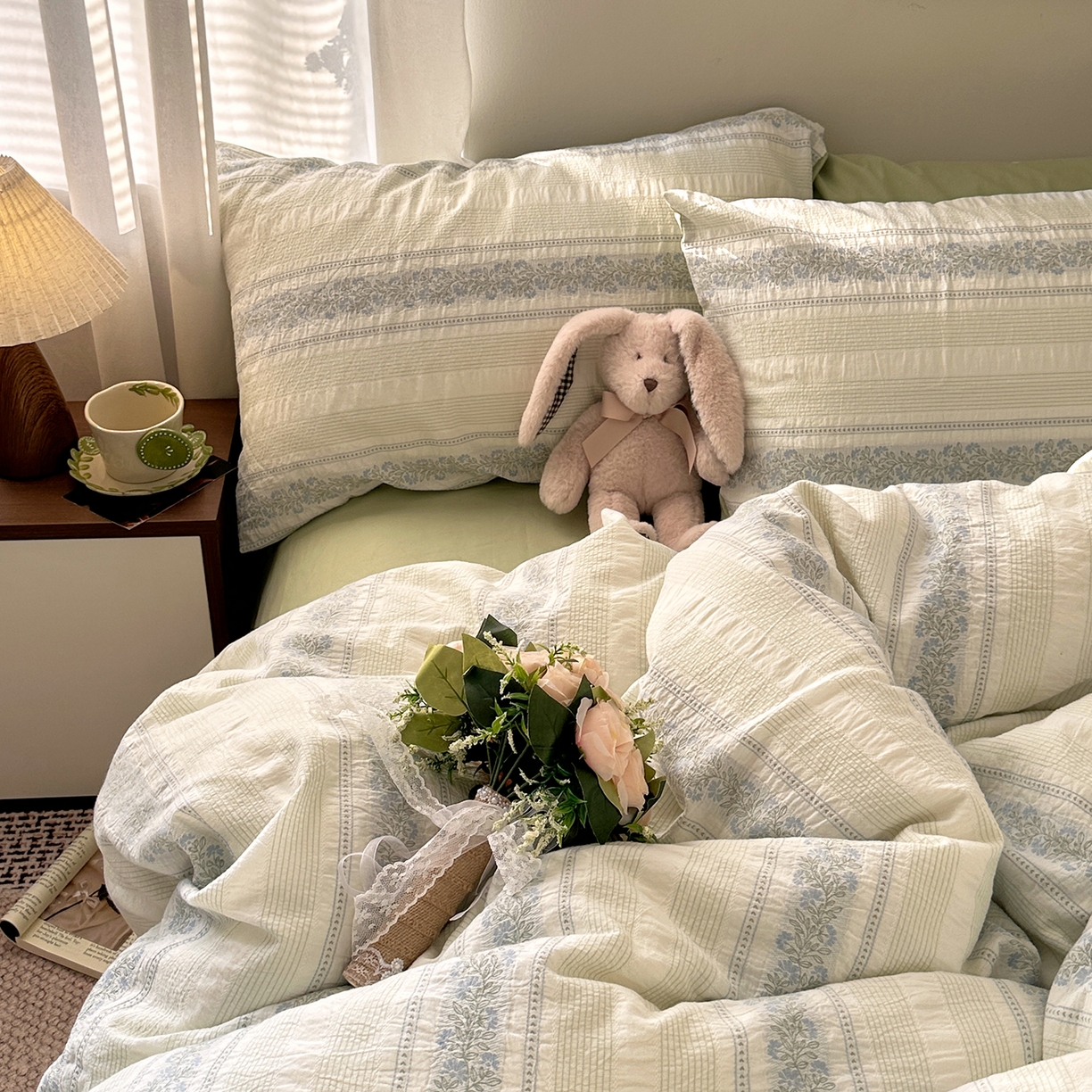 艾咪-Amy ntmy 2026新款全棉纯棉色织提花四件套-花蔓 蓝楹绿藤