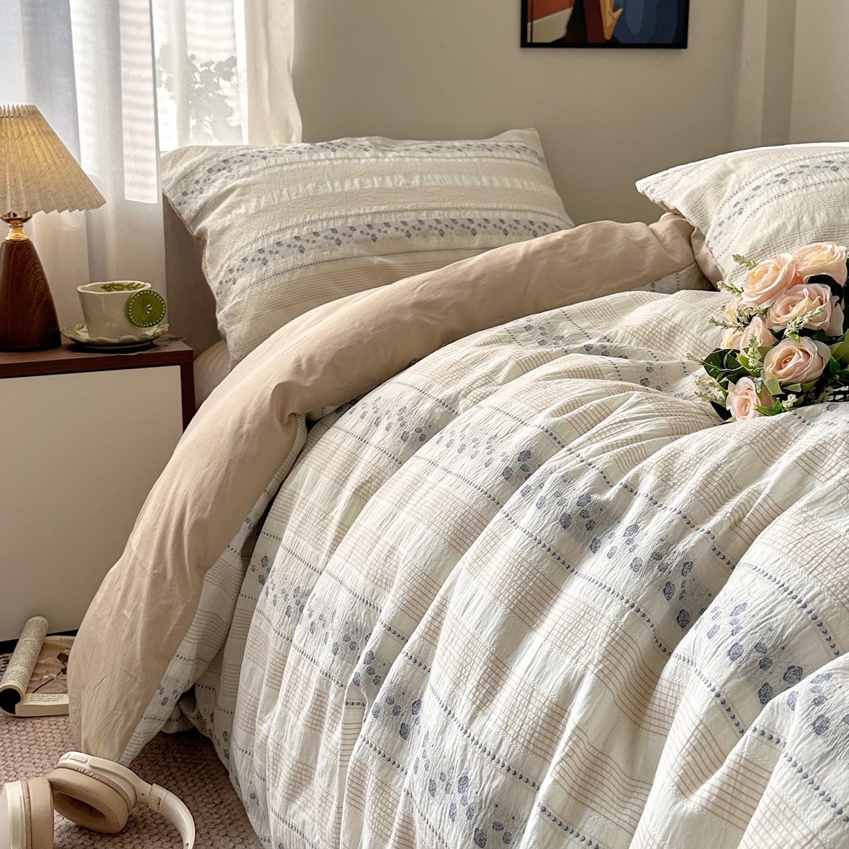 91家纺网 家纺一手货源 找家纺 艾咪-Amy ntmy 2026新款全棉纯棉色织提花四件套-花蔓 花蔓蓝薇