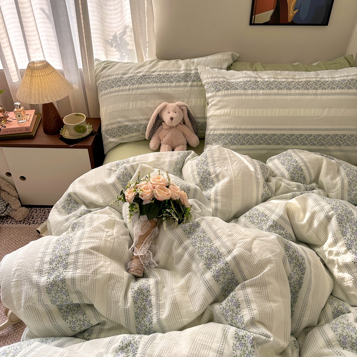 91家纺网 家纺一手货源 找家纺 艾咪-Amy ntmy 2026新款全棉纯棉色织提花四件套-花蔓 紫堇绿藤