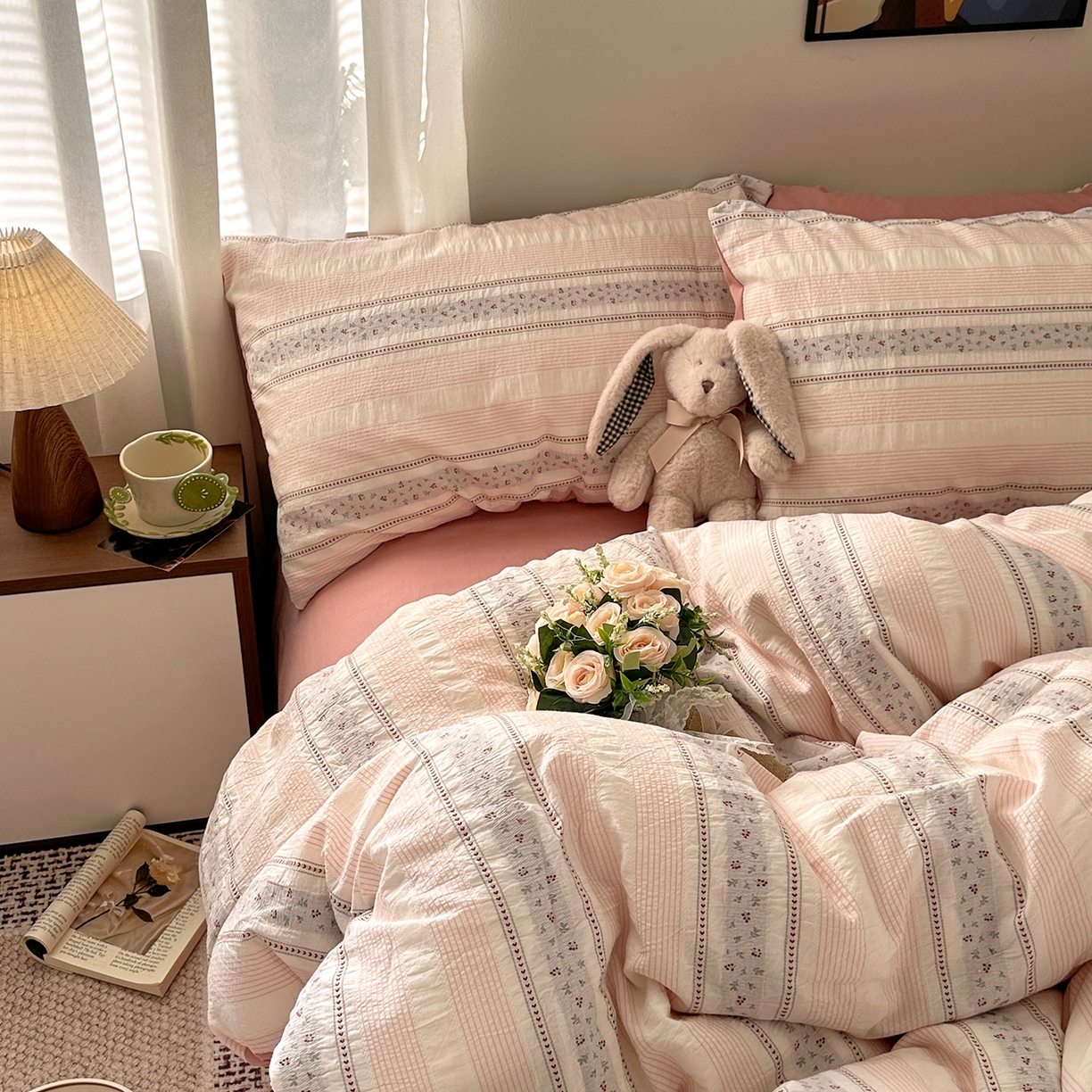 91家纺网 家纺一手货源 找家纺 艾咪-Amy ntmy 2026新款全棉纯棉色织提花四件套-花蔓 花蔓红莓