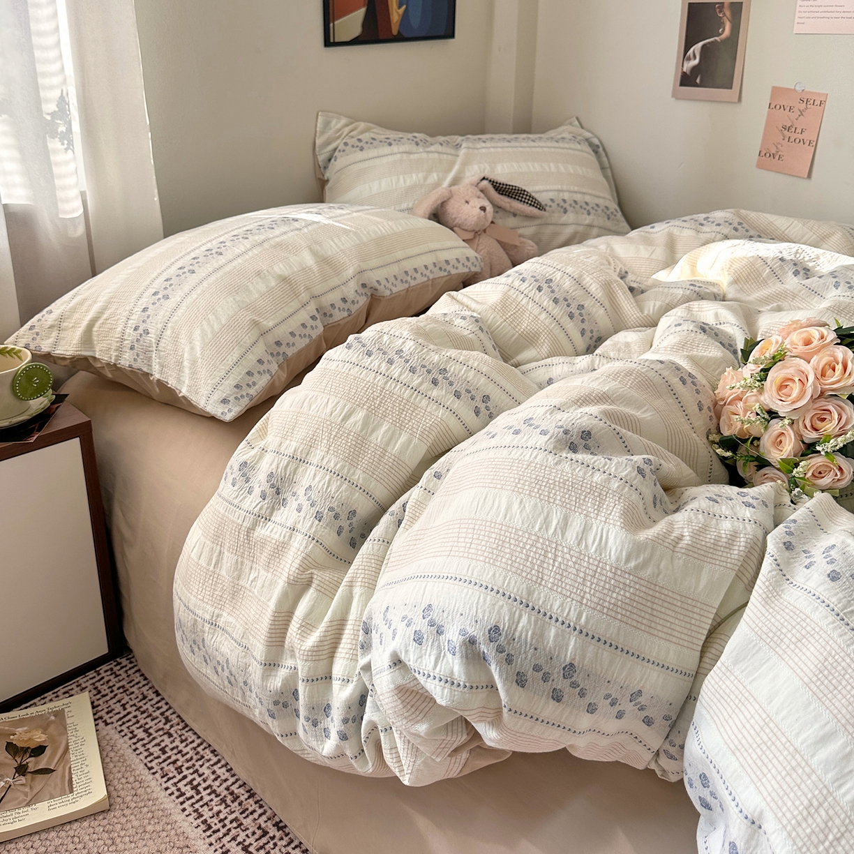 91家纺网 家纺一手货源 找家纺 艾咪-Amy ntmy 2026新款全棉纯棉色织提花四件套-花蔓 花蔓蓝薇