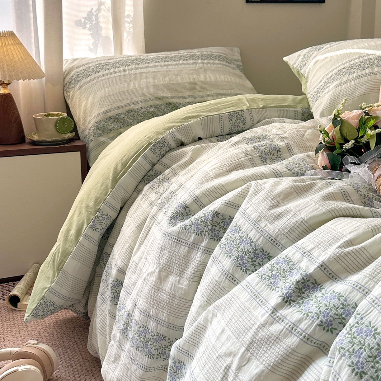 91家纺网 家纺一手货源 找家纺 艾咪-Amy ntmy 2026新款全棉纯棉色织提花四件套-花蔓 紫堇绿藤