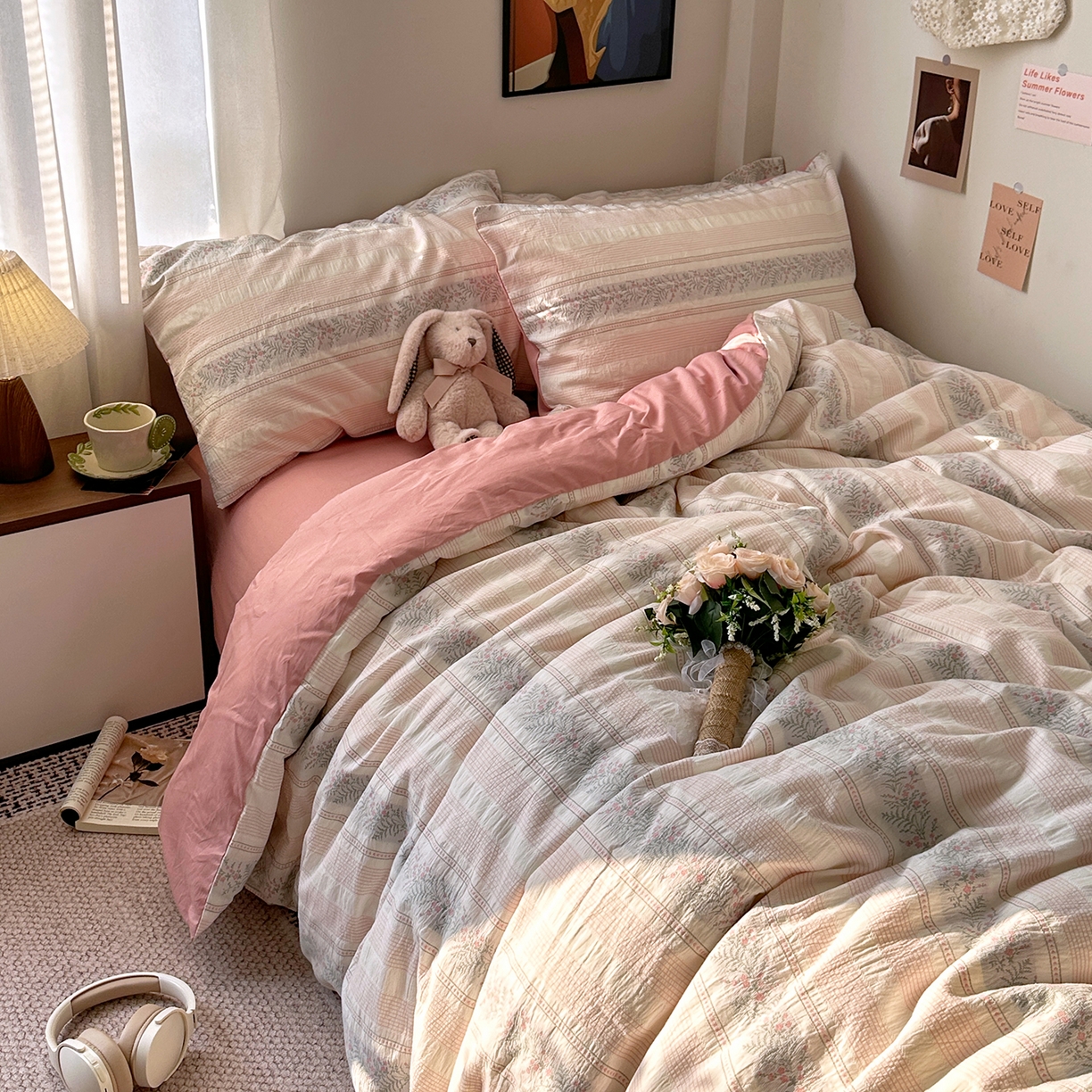 91家纺网 家纺一手货源 找家纺 艾咪-Amy ntmy 2026新款全棉纯棉色织提花四件套-花蔓 花蔓粉薇