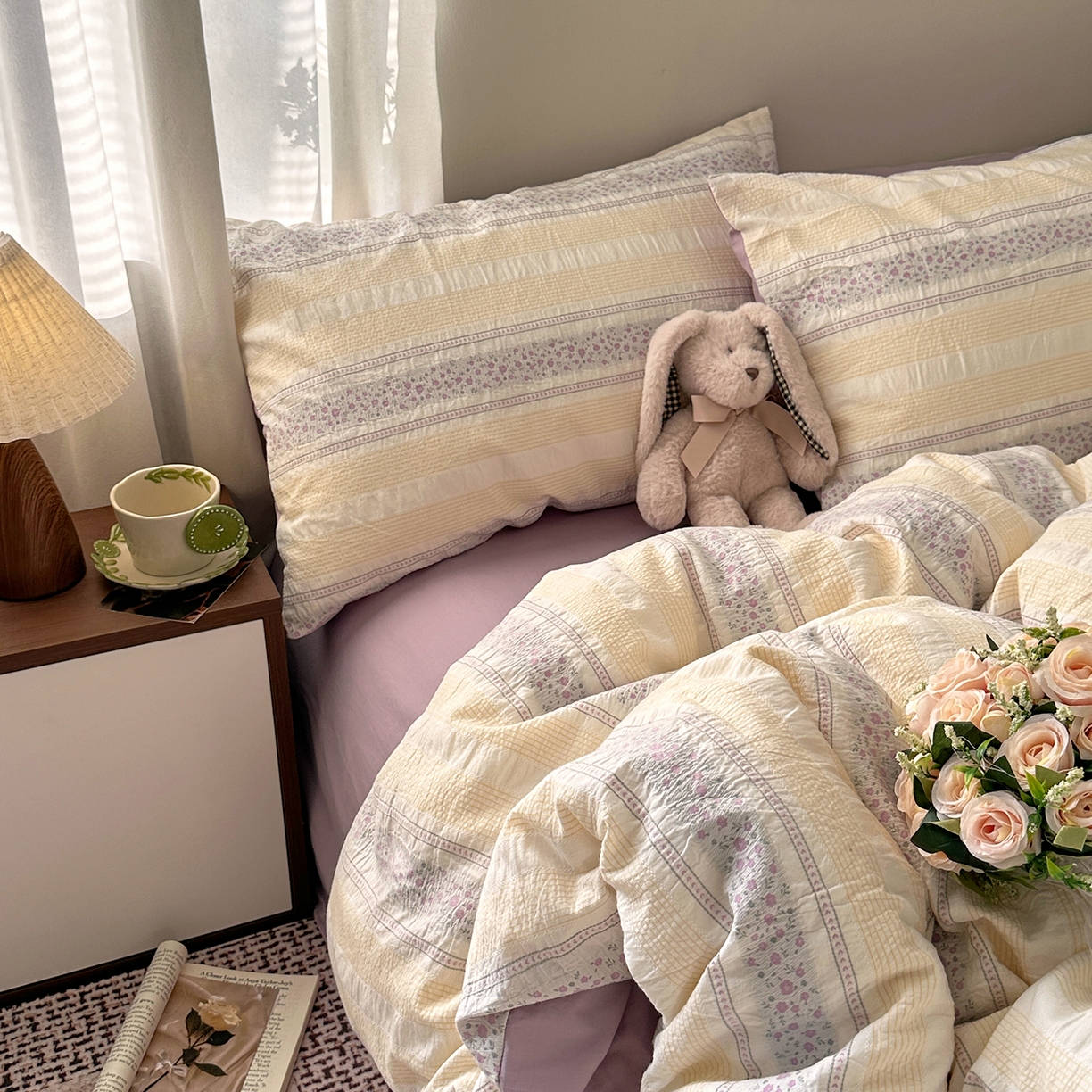 91家纺网 家纺一手货源 找家纺 艾咪-Amy ntmy 2026新款全棉纯棉色织提花四件套-花蔓 花蔓紫薇