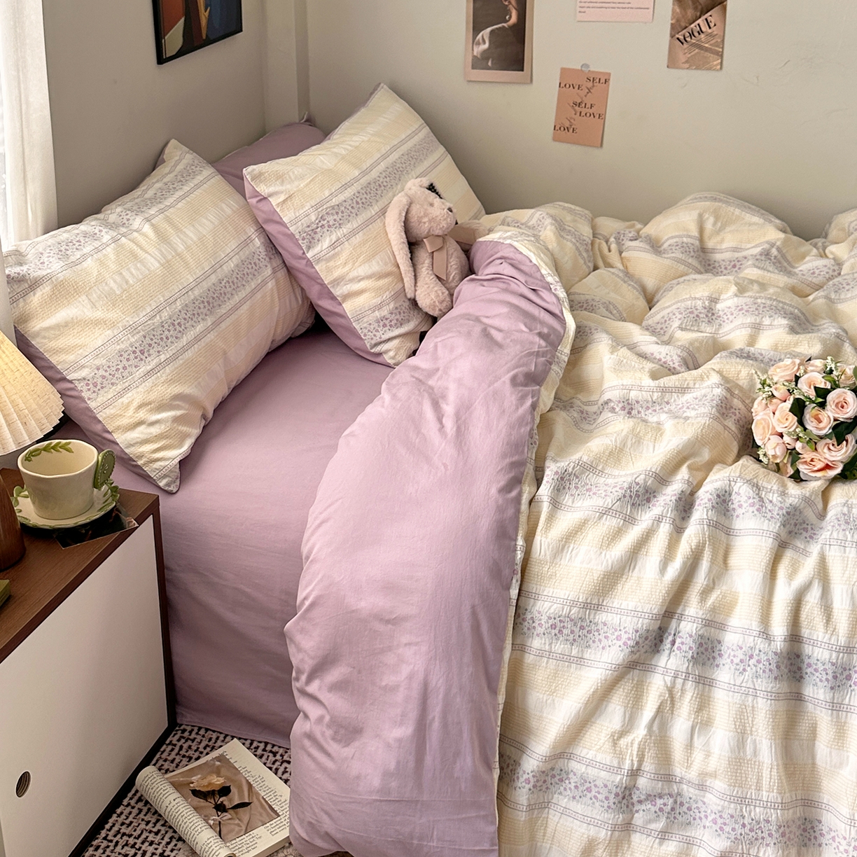 91家纺网 家纺一手货源 找家纺 艾咪-Amy ntmy 2026新款全棉纯棉色织提花四件套-花蔓 花蔓紫薇