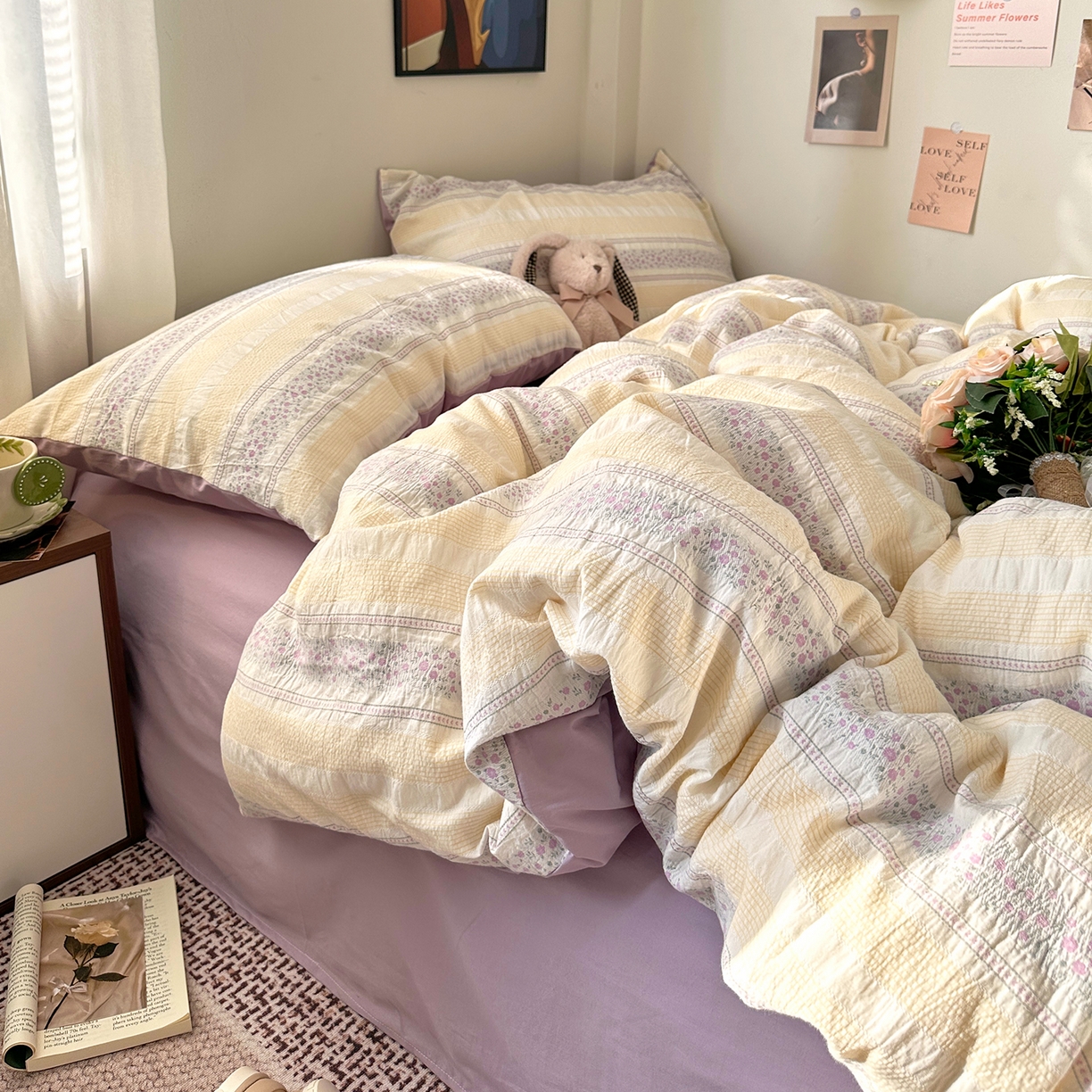 91家纺网 家纺一手货源 找家纺 艾咪-Amy ntmy 2026新款全棉纯棉色织提花四件套-花蔓 花蔓紫薇