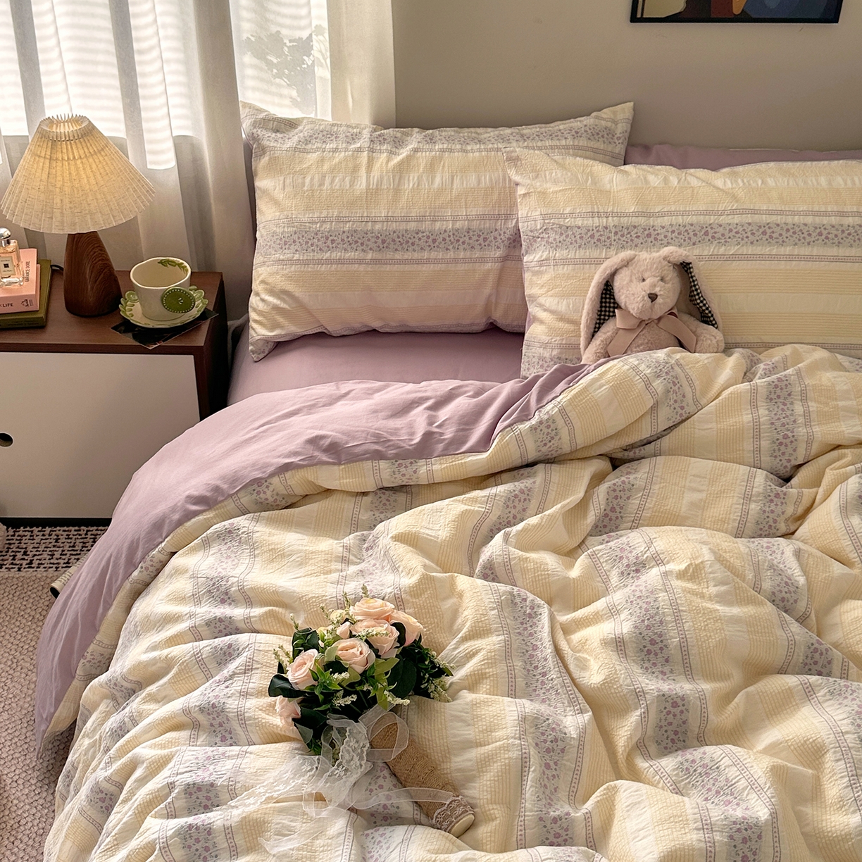 91家纺网 家纺一手货源 找家纺 艾咪-Amy ntmy 2026新款全棉纯棉色织提花四件套-花蔓 花蔓紫薇