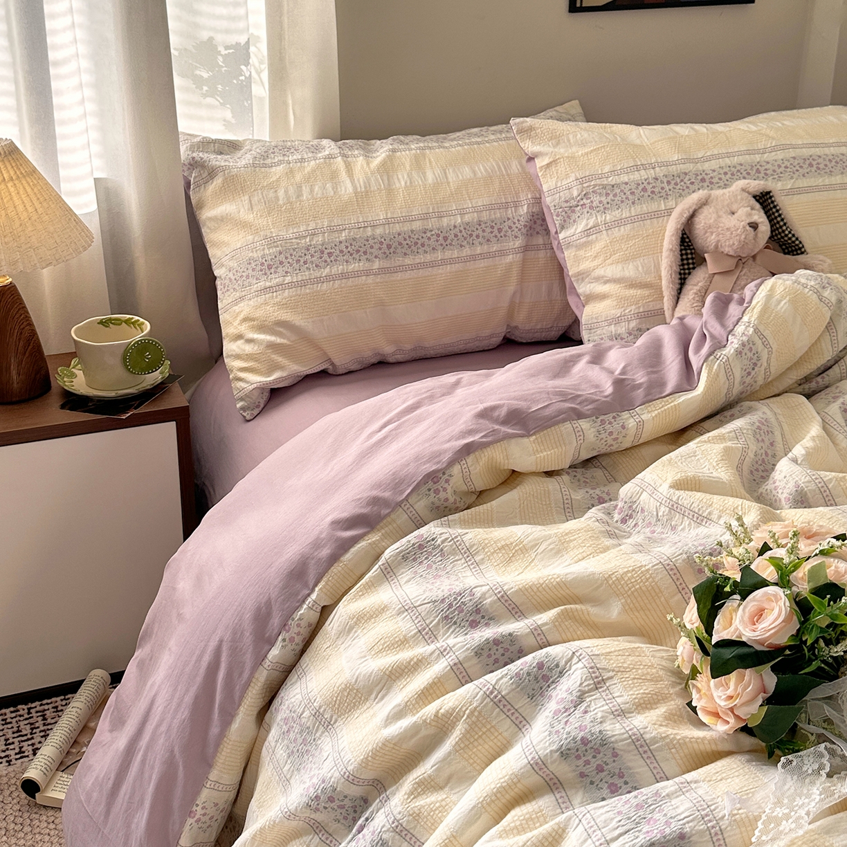 91家纺网 家纺一手货源 找家纺 艾咪-Amy ntmy 2026新款全棉纯棉色织提花四件套-花蔓 花蔓紫薇