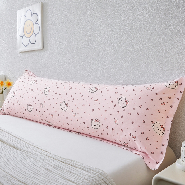 翎盈家纺 2026新款小清新卡通全棉纯棉双人枕套长枕头套 凯蒂小姐-粉