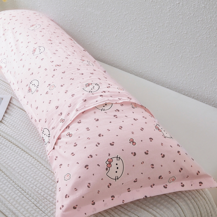 91家纺网 家纺一手货源 找家纺 翎盈家纺 2026新款小清新卡通全棉纯棉双人枕套长枕头套 凯蒂小姐-粉
