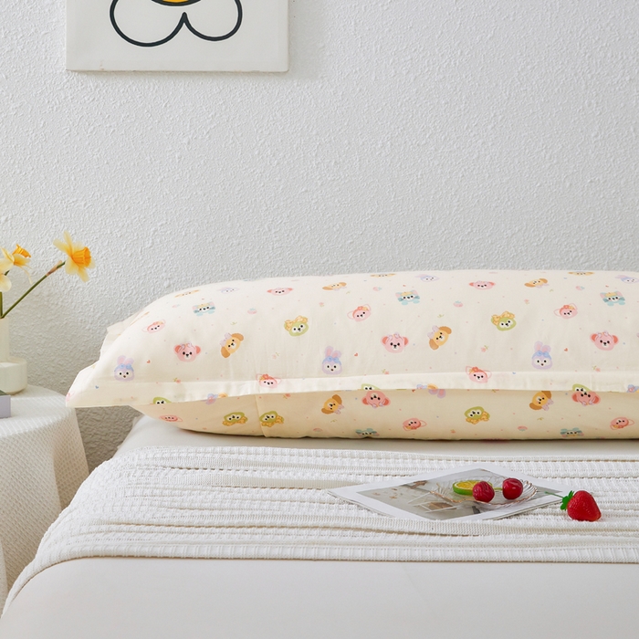 91家纺网 家纺一手货源 找家纺 翎盈家纺 2026新款小清新卡通全棉纯棉双人枕套长枕头套 玛卡世界-米