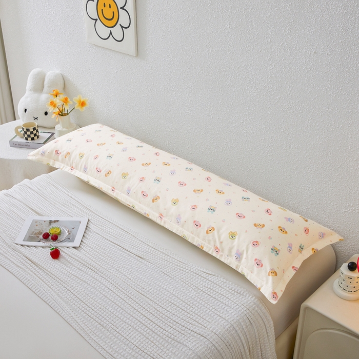 91家纺网 家纺一手货源 找家纺 翎盈家纺 2026新款小清新卡通全棉纯棉双人枕套长枕头套 玛卡世界-米