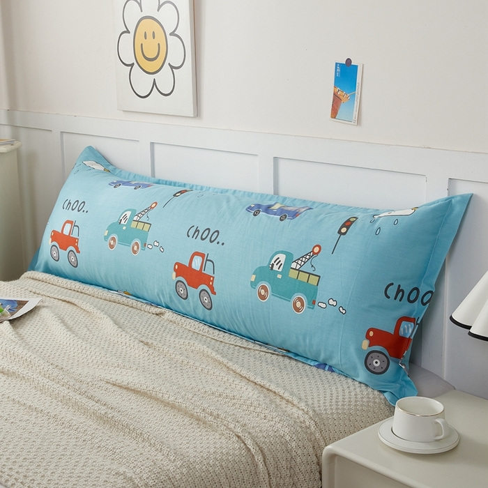 翎盈家纺 2026新款小清新卡通全棉纯棉双人枕套长枕头套 汽车小镇