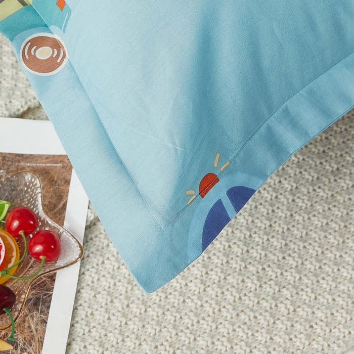 91家纺网 家纺一手货源 找家纺 翎盈家纺 2026新款小清新卡通全棉纯棉双人枕套长枕头套 汽车小镇