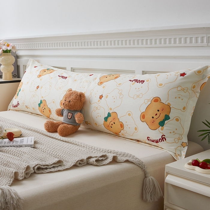 翎盈家纺 2026新款小清新卡通全棉纯棉双人枕套长枕头套 瑞迪熊