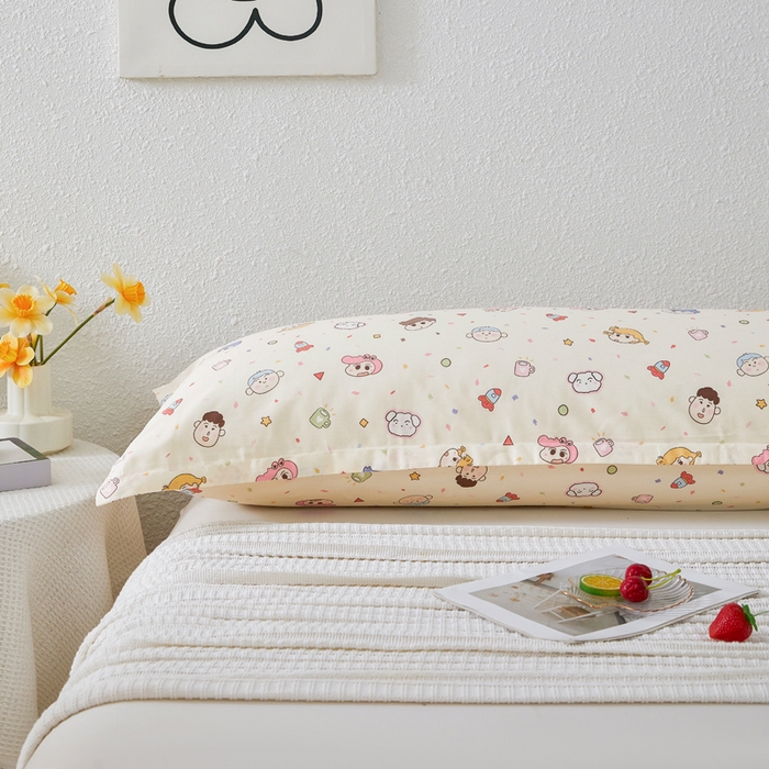 91家纺网 家纺一手货源 找家纺 翎盈家纺 2026新款小清新卡通全棉纯棉双人枕套长枕头套 糖果幼儿园