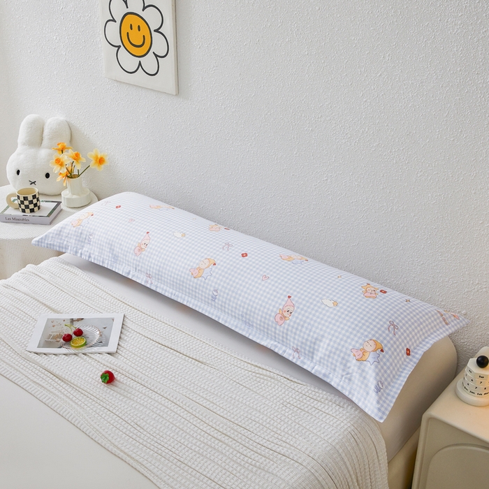 91家纺网 家纺一手货源 找家纺 翎盈家纺 2026新款小清新卡通全棉纯棉双人枕套长枕头套 甜梦小精灵-蓝