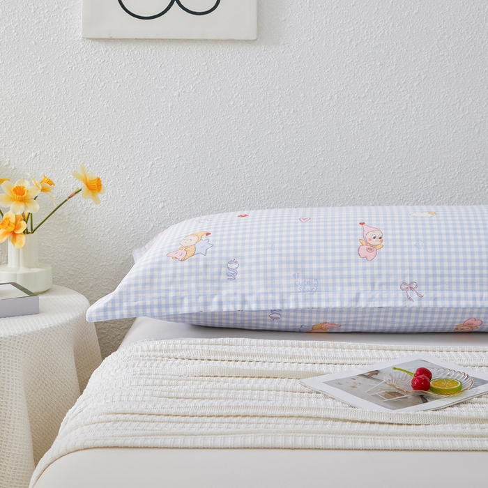 91家纺网 家纺一手货源 找家纺 翎盈家纺 2026新款小清新卡通全棉纯棉双人枕套长枕头套 甜梦小精灵-蓝