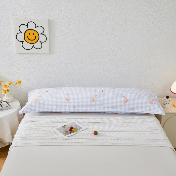 91家纺网 家纺一手货源 找家纺 翎盈家纺 2026新款小清新卡通全棉纯棉双人枕套长枕头套 甜梦小精灵-蓝