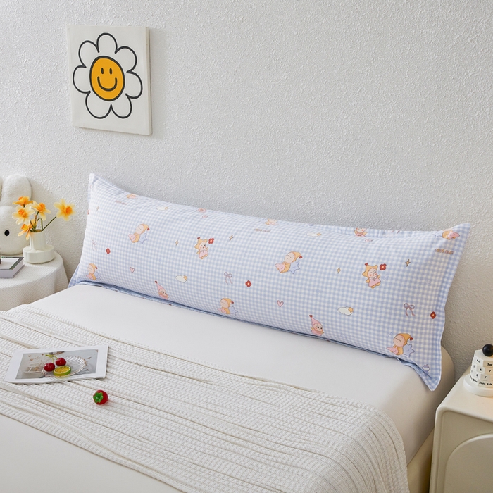 91家纺网 家纺一手货源 找家纺 翎盈家纺 2026新款小清新卡通全棉纯棉双人枕套长枕头套 甜梦小精灵-蓝