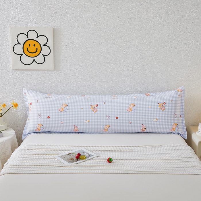 91家纺网 家纺一手货源 找家纺 翎盈家纺 2026新款小清新卡通全棉纯棉双人枕套长枕头套 甜梦小精灵-蓝
