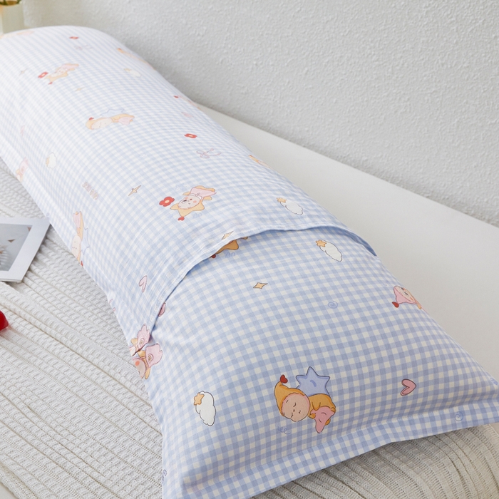 91家纺网 家纺一手货源 找家纺 翎盈家纺 2026新款小清新卡通全棉纯棉双人枕套长枕头套 甜梦小精灵-蓝