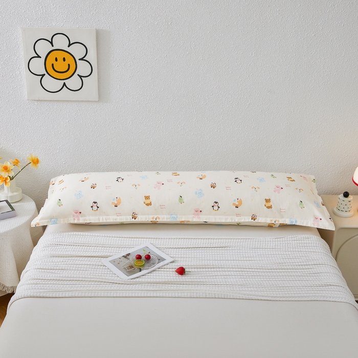 91家纺网 家纺一手货源 找家纺 翎盈家纺 2026新款小清新卡通全棉纯棉双人枕套长枕头套 甜蜜乐园