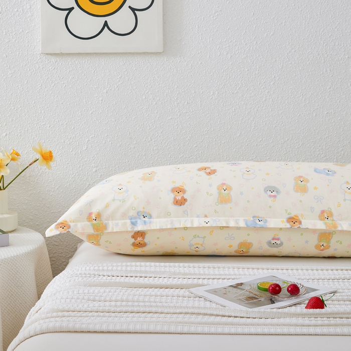 91家纺网 家纺一手货源 找家纺 翎盈家纺 2026新款小清新卡通全棉纯棉双人枕套长枕头套 童趣绘彩