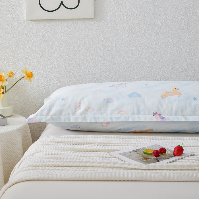 91家纺网 家纺一手货源 找家纺 翎盈家纺 2026新款小清新卡通全棉纯棉双人枕套长枕头套 星芒小马