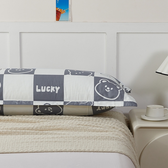 91家纺网 家纺一手货源 找家纺 翎盈家纺 2026新款小清新卡通全棉纯棉双人枕套长枕头套 幸运兔